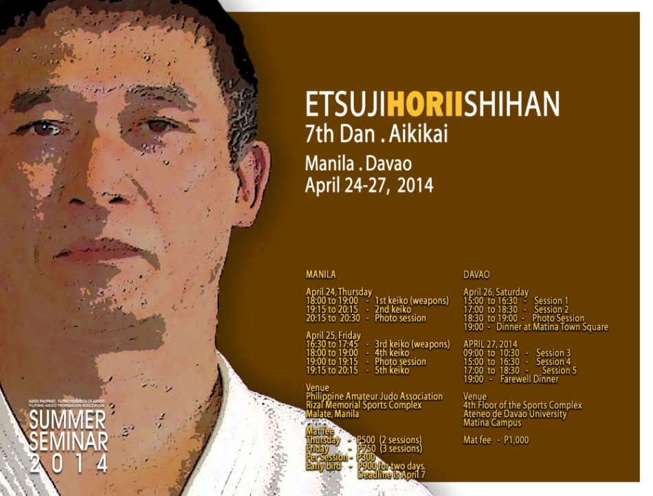 Poster for the Etsuji Horii Shihan seminar in Manila and Davao, April 2014
