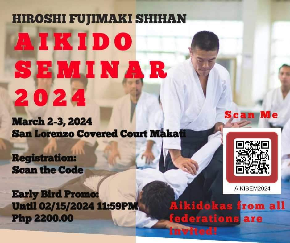 Poster for the 2024 annual aikido seminar with Hiroshi Fujimaki Shihan
